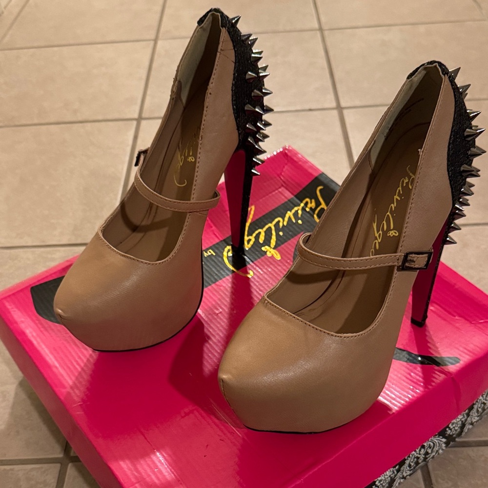 Stylish Tan Spiked Heels